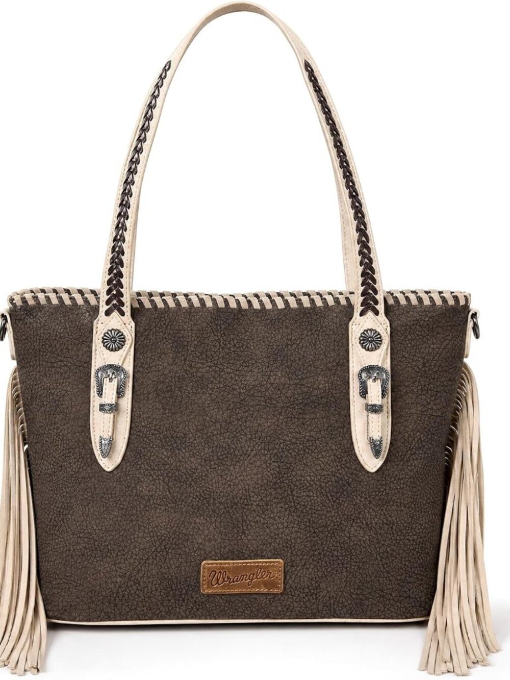 Wrangler Tote Bag for Women Western Fringe Shoulder Purse with Whipstitch Detail